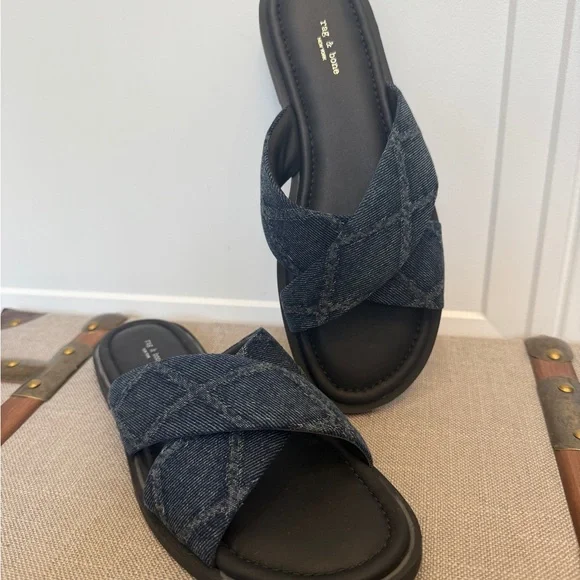 NWOB Rag & Bone Geo Cross-Strap Denim Sandals 37 retail $238 - Picture 6 of 6